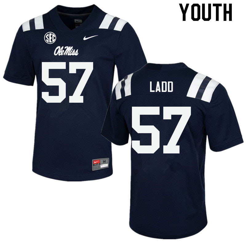 Youth #57 Clayton Ladd Ole Miss Rebels College Football Jerseys Sale-Navy
